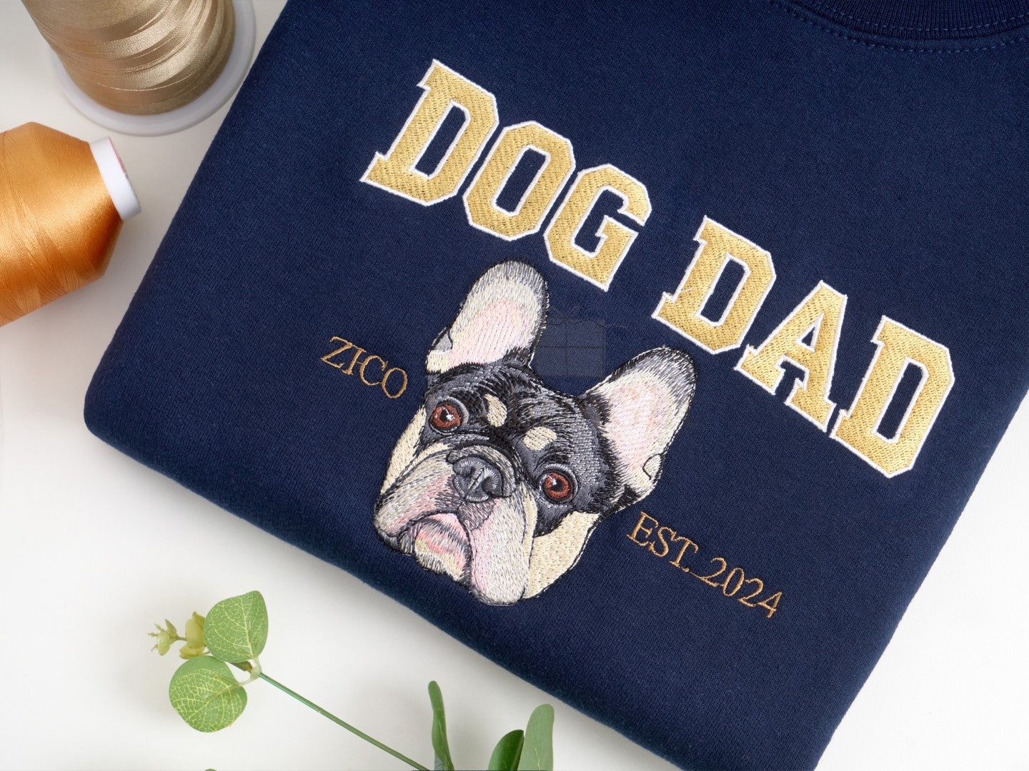 Custom Dog Mom and Dog Dad Embroidered Sweatshirt with Pet Portrait