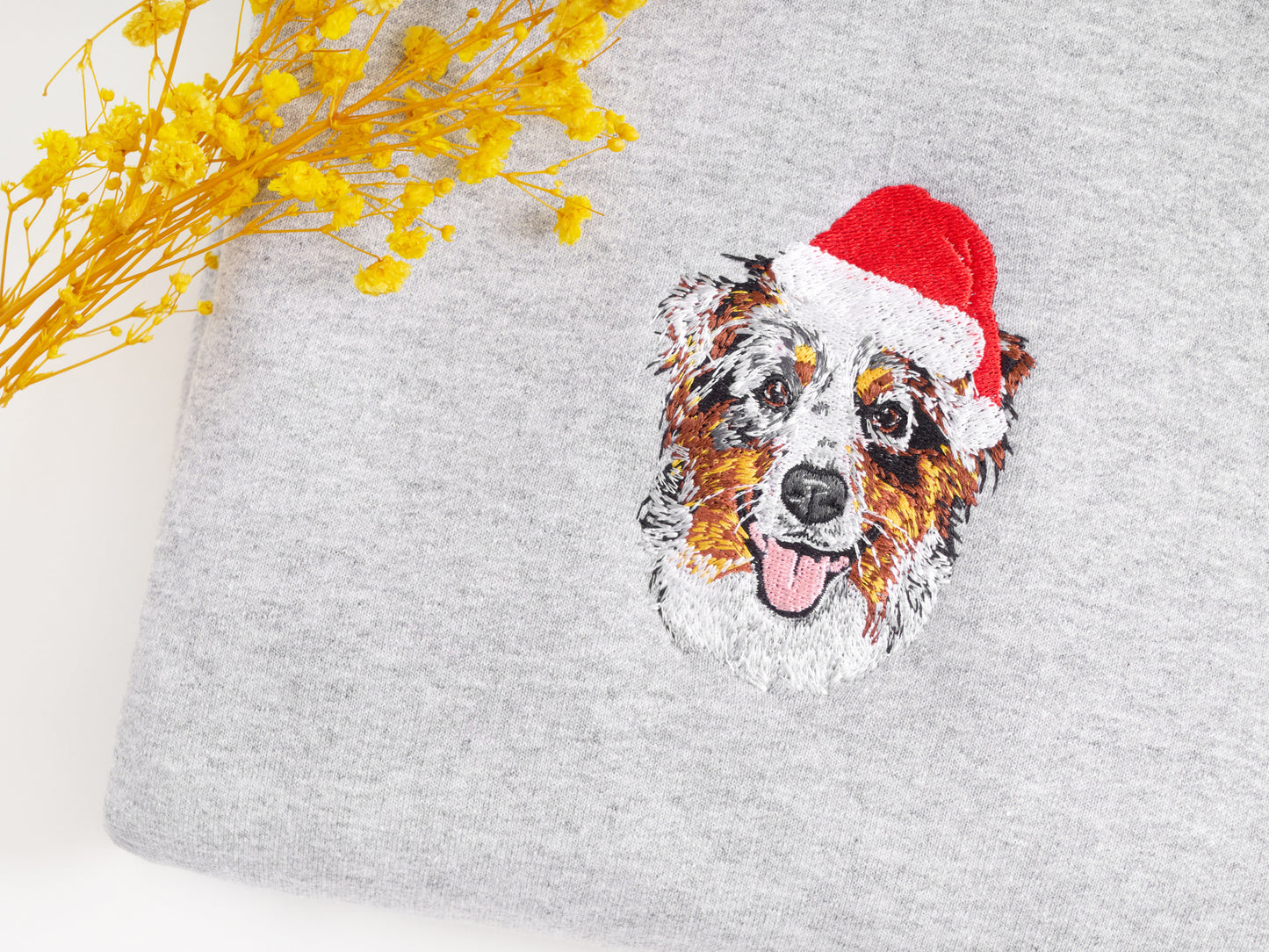 Custom Pet Embroidered Sweatshirt - Pet Portrait with Christmas Hat