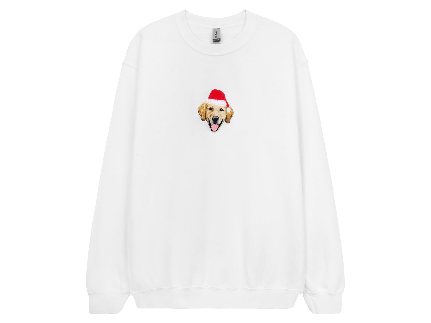 Custom Pet Embroidered Sweatshirt - Pet Portrait with Christmas Hat