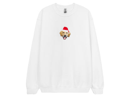 Custom Pet Embroidered Sweatshirt - Pet Portrait with Christmas Hat