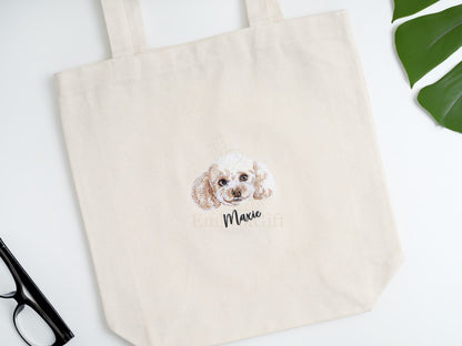 Custom embroidered tote bag - Pet Portrait