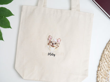 Custom embroidered tote bag - Pet Portrait