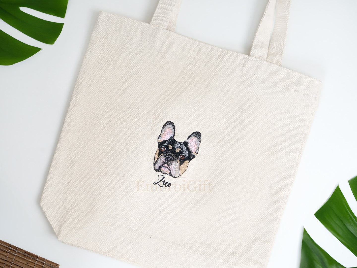 Custom embroidered tote bag - Pet Portrait