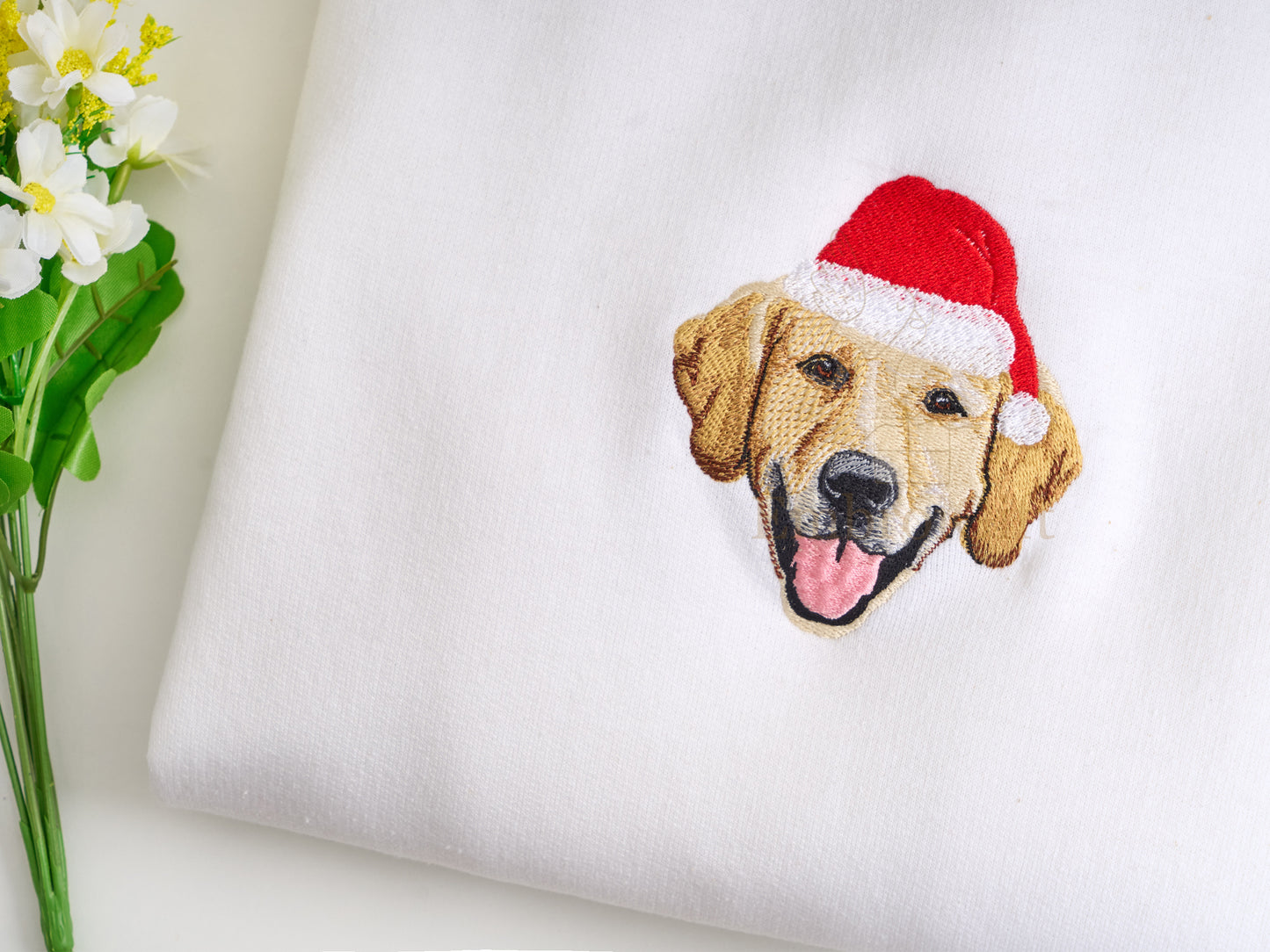 Custom Pet Embroidered Sweatshirt - Pet Portrait with Christmas Hat