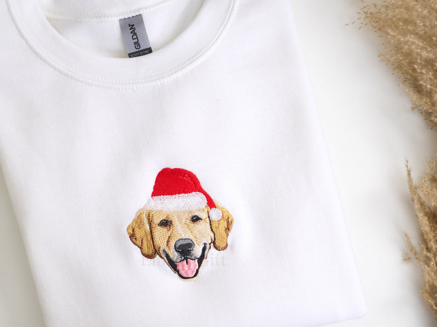 Custom Pet Embroidered Sweatshirt - Pet Portrait with Christmas Hat