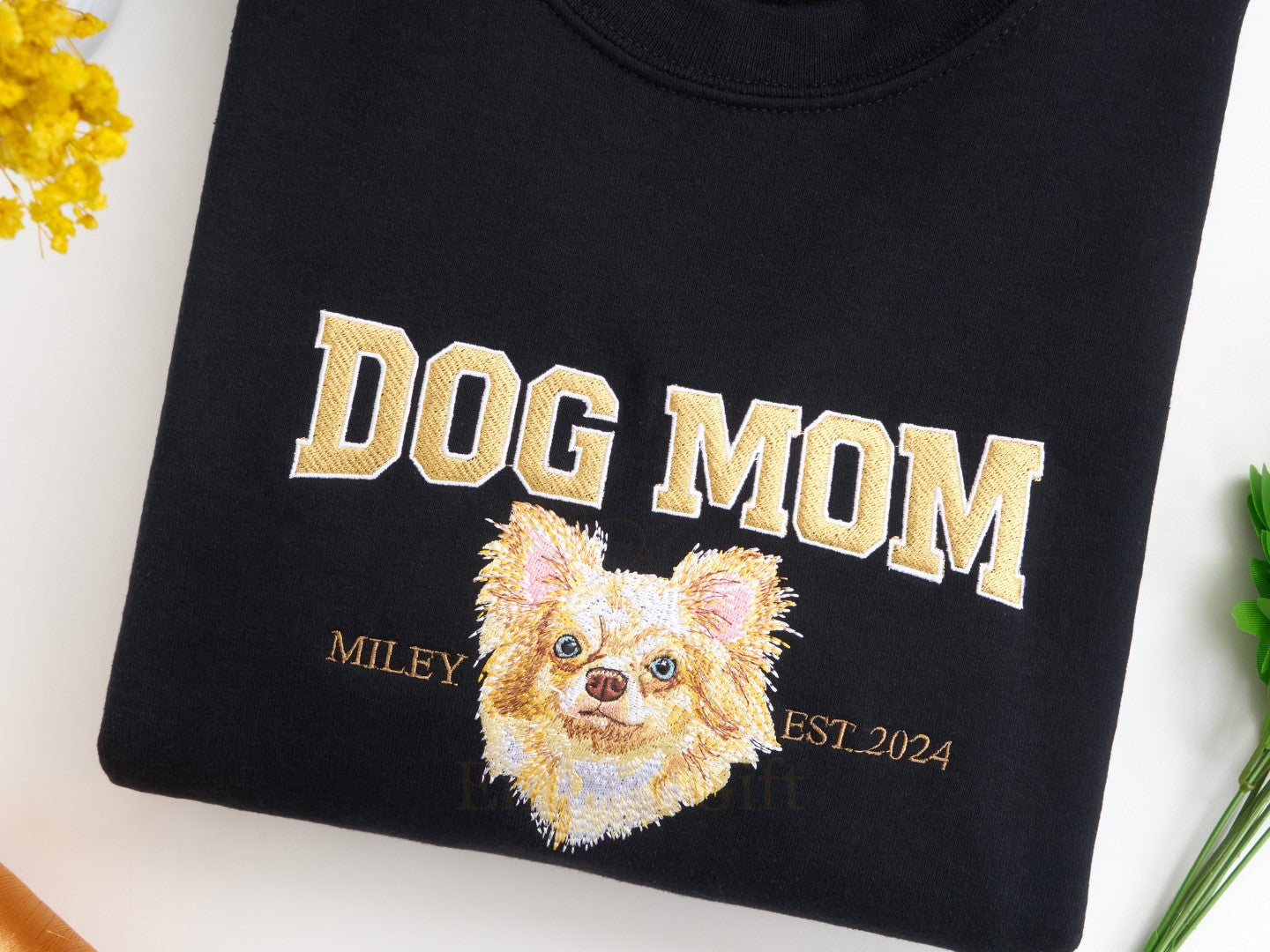 Custom Dog Mom and Dog Dad Embroidered Sweatshirt with Pet Portrait