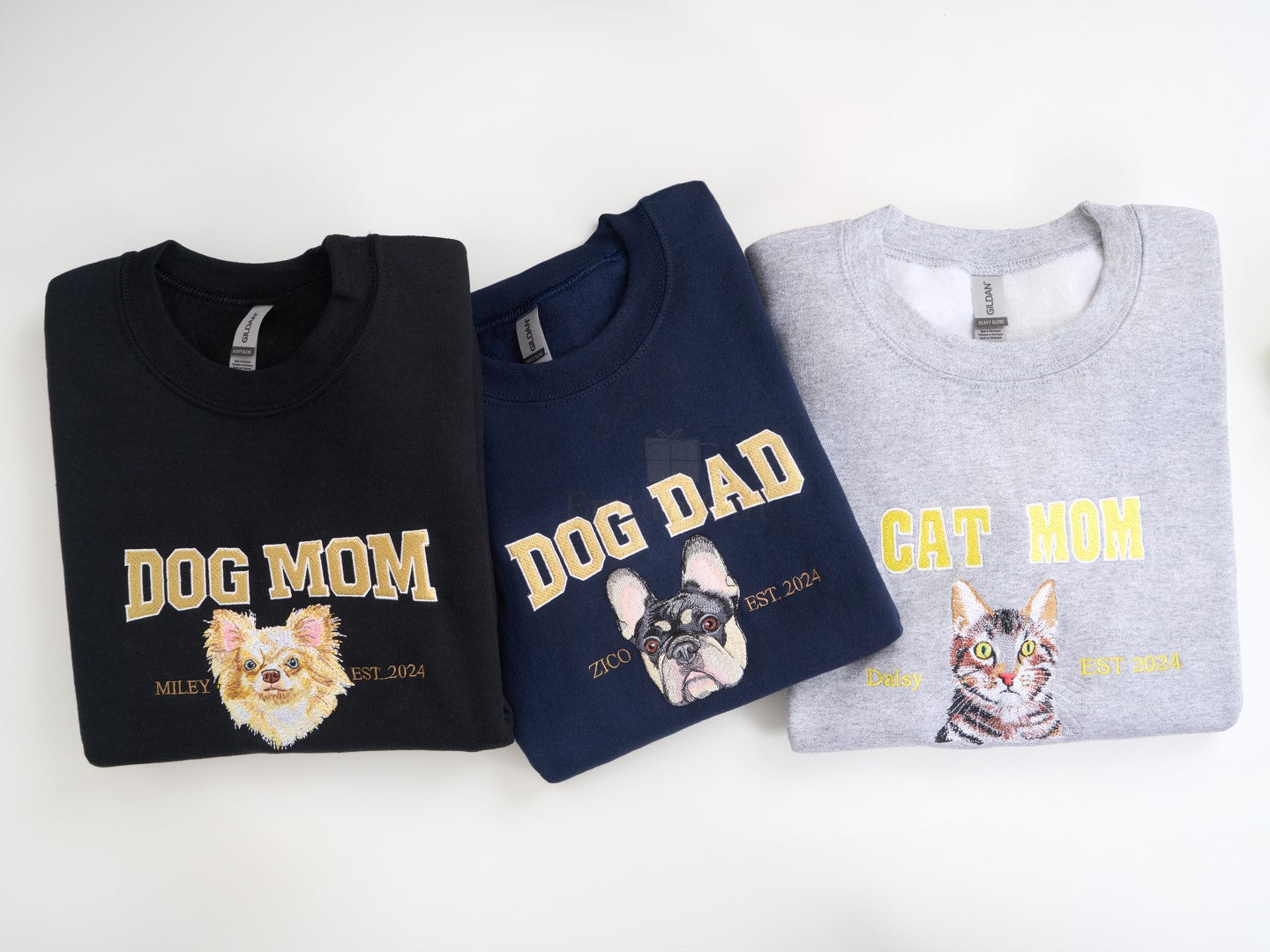 Custom Dog Mom and Dog Dad Embroidered Sweatshirt with Pet Portrait