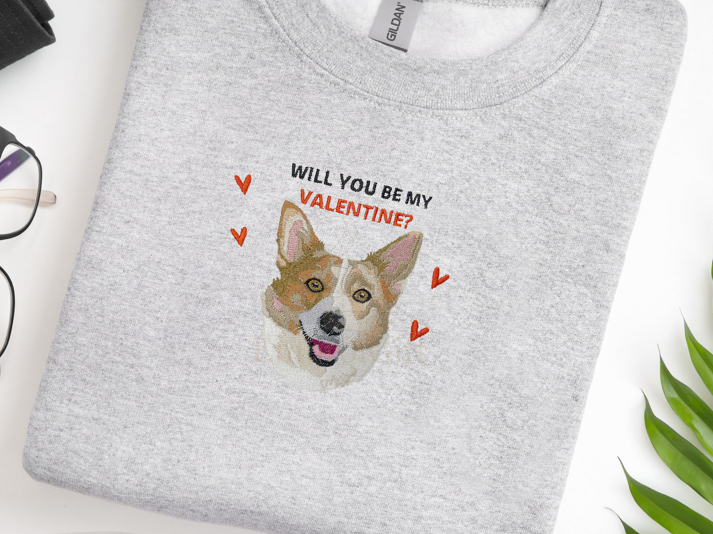 Valentine's Custom Embroidered Pet Sweatshirt with Portrait.